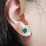 2.25 Carat (ctw) 10K White Gold Heart Shape Emerald & Round Cut Diamond Ladies Halo Stud Earrings