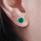 2.25 Carat (ctw) 10K White Gold Heart Shape Emerald & Round Cut Diamond Ladies Halo Stud Earrings