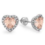 2.25 Carat (ctw) 10K White Gold Heart Shape Morganite & Round Cut Diamond Ladies Halo Stud Earrings