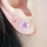 2.25 Carat (ctw) 14K White Gold Heart Shape Pink Sapphire & Round Cut Diamond Ladies Halo Stud Earrings