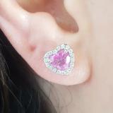 2.25 Carat (ctw) 14K White Gold Heart Shape Pink Sapphire & Round Cut Diamond Ladies Halo Stud Earrings