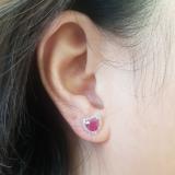 2.25 Carat (ctw) 18K White Gold Heart Shape Ruby & Round Cut Diamond Ladies Halo Stud Earrings