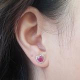 2.25 Carat (ctw) 18K White Gold Heart Shape Ruby & Round Cut Diamond Ladies Halo Stud Earrings