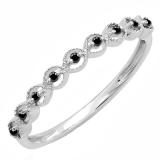 0.10 Carat (ctw) Sterling Silver Round Black Diamond Ladies Anniversary Wedding Stackable Band Ring 1/10 CT