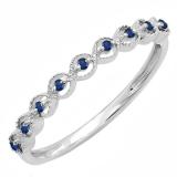 0.10 Carat (ctw) Sterling Silver Round Blue Sapphire Ladies Anniversary Wedding Stackable Band Ring 1/10 CT