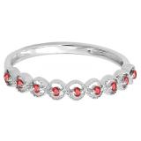 0.10 Carat (ctw) Sterling Silver Round Ruby Ladies Anniversary Wedding Stackable Band Ring 1/10 CT