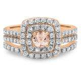 1.50 Carat (ctw) 10K Rose Gold Round Morganite & White Diamond Ladies Halo Style Bridal Engagement Ring Matching Band Set 1 1/2 CT