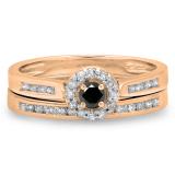 0.50 Carat (ctw) 10K Rose Gold Round Black & White Diamond Ladies Halo Style Bridal Engagement Ring Matching Band Set 1/2 CT
