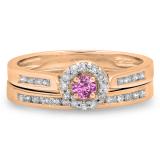 0.50 Carat (ctw) 14K Rose Gold Round Pink Sapphire & White Diamond Ladies Halo Style Bridal Engagement Ring Matching Band Set 1/2 CT