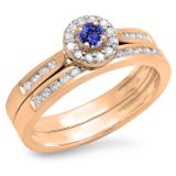 0.50 Carat (ctw) 18K Rose Gold Round Tanzanite & White Diamond Ladies Halo Style Bridal Engagement Ring Matching Band Set 1/2 CT