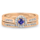 0.50 Carat (ctw) 18K Rose Gold Round Tanzanite & White Diamond Ladies Halo Style Bridal Engagement Ring Matching Band Set 1/2 CT