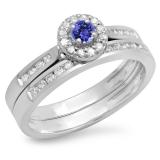 0.50 Carat (ctw) 18K White Gold Round Tanzanite & White Diamond Ladies Halo Style Bridal Engagement Ring Matching Band Set 1/2 CT