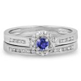 0.50 Carat (ctw) 18K White Gold Round Tanzanite & White Diamond Ladies Halo Style Bridal Engagement Ring Matching Band Set 1/2 CT