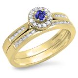 0.50 Carat (ctw) 18K Yellow Gold Round Tanzanite & White Diamond Ladies Halo Style Bridal Engagement Ring Matching Band Set 1/2 CT