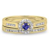 0.50 Carat (ctw) 18K Yellow Gold Round Tanzanite & White Diamond Ladies Halo Style Bridal Engagement Ring Matching Band Set 1/2 CT