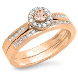 0.50 Carat (ctw) 14K Rose Gold Round Morganite & White Diamond Ladies Halo Style Bridal Engagement Ring Matching Band Set 1/2 CT