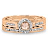 0.50 Carat (ctw) 14K Rose Gold Round Morganite & White Diamond Ladies Halo Style Bridal Engagement Ring Matching Band Set 1/2 CT