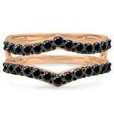 0.95 Carat (ctw) 14K Rose Gold Round Black Diamond Ladies Anniversary Wedding Band Enhancer Guard Double Ring 1 CT