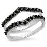 0.95 Carat (ctw) 14K White Gold Round Black Diamond Ladies Anniversary Wedding Band Enhancer Guard Double Ring 1 CT