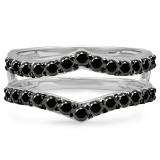 0.95 Carat (ctw) 14K White Gold Round Black Diamond Ladies Anniversary Wedding Band Enhancer Guard Double Ring 1 CT