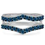 0.95 Carat (ctw) 10K White Gold Round Blue Diamond Ladies Anniversary Wedding Band Enhancer Guard Double Ring 1 CT