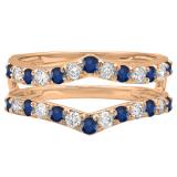 0.95 Carat (ctw) 10K Rose Gold Round Blue Sapphire & White Diamond Ladies Anniversary Wedding Band Enhancer Guard Double Ring 1 CT