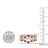 0.95 Carat (ctw) 10K Rose Gold Round Blue Sapphire & White Diamond Ladies Anniversary Wedding Band Enhancer Guard Double Ring 1 CT