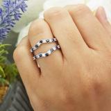 0.95 Carat (ctw) 10K White Gold Round Blue Sapphire & White Diamond Ladies Anniversary Wedding Band Enhancer Guard Double Ring 1 CT