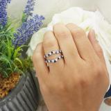 0.95 Carat (ctw) 10K White Gold Round Blue Sapphire & White Diamond Ladies Anniversary Wedding Band Enhancer Guard Double Ring 1 CT