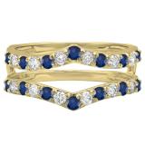 0.95 Carat (ctw) 10K Yellow Gold Round Blue Sapphire & White Diamond Ladies Anniversary Wedding Band Enhancer Guard Double Ring 1 CT