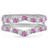 0.95 Carat (ctw) 10K White Gold Round Pink Sapphire & White Diamond Ladies Anniversary Wedding Band Enhancer Guard Double Ring 1 CT