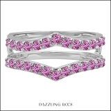 0.95 Carat (ctw) 10K White Gold Round Pink Sapphire Ladies Anniversary Wedding Band Enhancer Guard Double Ring 1 CT