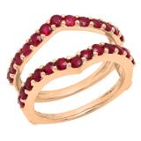 Round Ruby Double Guard Wedding Band Enhancer Ring for Women 10K Rose Gold