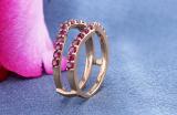 Round Ruby Double Guard Wedding Band Enhancer Ring for Women 10K Rose Gold
