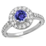 1.00 Carat (ctw) 10K White Gold Round Tanzanite & White Diamond Ladies Halo Style Bridal Engagement Ring 1 CT