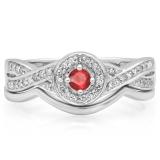 0.30 Carat (ctw) 10K White Gold Round Ruby & White Diamond Ladies Bridal Halo Split Shank Engagement Ring Set 1/3 CT