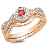 0.30 Carat (ctw) 14K Rose Gold Round Ruby & White Diamond Ladies Bridal Halo Split Shank Engagement Ring Set 1/3 CT