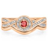 0.30 Carat (ctw) 14K Rose Gold Round Ruby & White Diamond Ladies Bridal Halo Split Shank Engagement Ring Set 1/3 CT