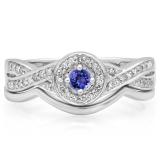 0.30 Carat (ctw) 14K White Gold Round Tanzanite & White Diamond Ladies Bridal Halo Split Shank Engagement Ring Set 1/3 CT