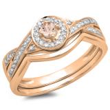 0.30 Carat (ctw) 14K Rose Gold Round Morganite & White Diamond Ladies Bridal Halo Split Shank Engagement Ring Set 1/3 CT