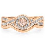 0.30 Carat (ctw) 14K Rose Gold Round Morganite & White Diamond Ladies Bridal Halo Split Shank Engagement Ring Set 1/3 CT