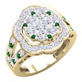 2.00 Carat (ctw) 18K Yellow Gold Round Cut Emerald & White Diamond Ladies Cluster Flower Engagement Ring 2 CT