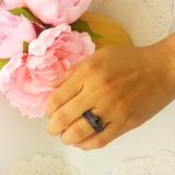 1.25 Carat (ctw) Black Rhodium Plated 10K White Gold Round Amethyst And Black Diamond Ladies Split Shank Halo Style Bridal Engagement Ring Set With Matching Band 1 1/4 CT