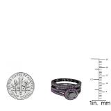 1.25 Carat (ctw) Black Rhodium Plated 10K White Gold Round Amethyst And Black Diamond Ladies Split Shank Halo Style Bridal Engagement Ring Set With Matching Band 1 1/4 CT