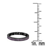 1.25 Carat (ctw) Black Rhodium Plated 18K White Gold Round Amethyst And Black Diamond Ladies Split Shank Halo Style Bridal Engagement Ring Set With Matching Band 1 1/4 CT
