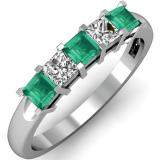 0.75 Carat (ctw) 14K White Gold Princess Cut Green Emerald and White Diamond Ladies 5 Stone Bridal Wedding Band Anniversary Ring 3/4 CT