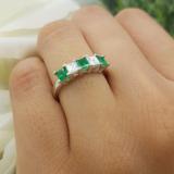 0.75 Carat (ctw) 14K White Gold Princess Cut Green Emerald and White Diamond Ladies 5 Stone Bridal Wedding Band Anniversary Ring 3/4 CT