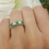 0.75 Carat (ctw) 14K White Gold Princess Cut Green Emerald and White Diamond Ladies 5 Stone Bridal Wedding Band Anniversary Ring 3/4 CT