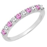 10K White Gold Round Cut Pink Sapphire & White Diamond Ladies Stackable Anniversary Wedding Band