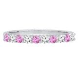 10K White Gold Round Cut Pink Sapphire & White Diamond Ladies Stackable Anniversary Wedding Band